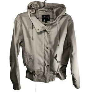 DELIA’S Womens Hooded Bomber Jacket Overall TAN